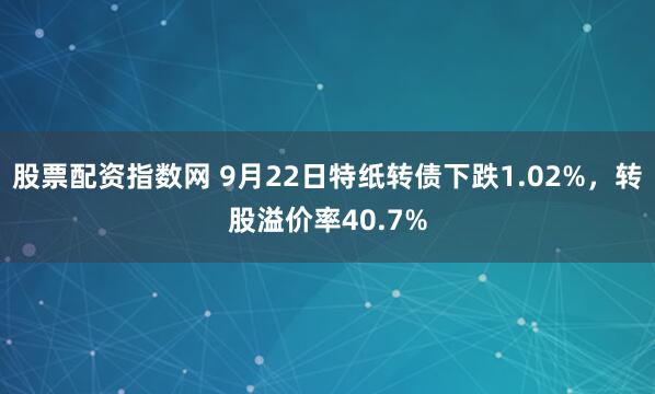 股票配资指数网 9月22日特纸转债下跌1.02%，转股溢价率40.7%